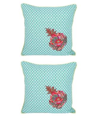 Eyda Corner Boota Green Color Designer Cushion Cover Set of 2 3