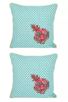 Eyda Corner Boota Green Color Designer Cushion Cover Set of 2