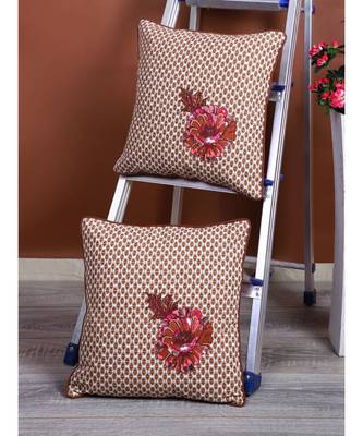 Eyda Corner Boota Choco Brown Color Designer Cushion Cover Set of 2 1