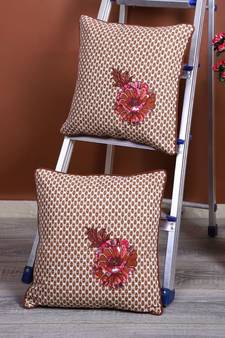 Eyda Corner Boota Choco Brown Color Designer Cushion Cover Set of 2