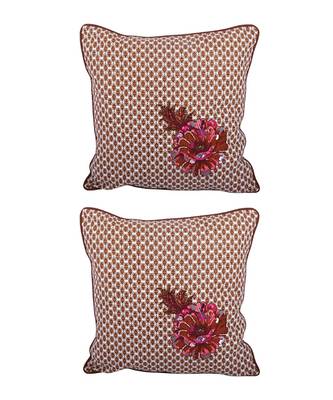 Eyda Corner Boota Choco Brown Color Designer Cushion Cover Set of 2 3