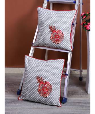 Eyda Corner Boota Grey Color Designer Cushion Cover Set of 2 1