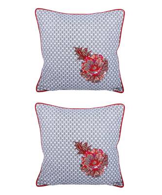Eyda Corner Boota Grey Color Designer Cushion Cover Set of 2 3