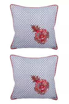 Eyda Corner Boota Grey Color Designer Cushion Cover Set of 2