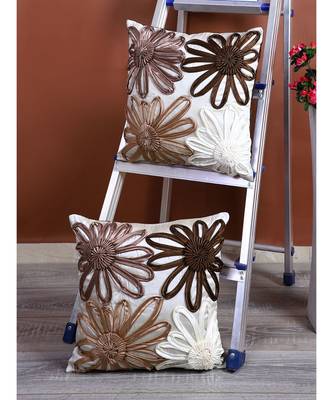Eyda Satin Tape Ivory Color Designer Cushion Cover Set of 2 1