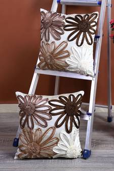Eyda Satin Tape Ivory Color Designer Cushion Cover Set of 2