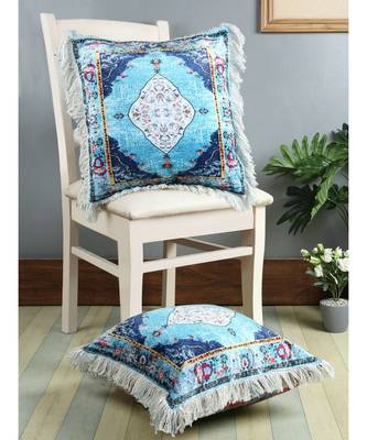 Eyda Digital Print Multi Color Velvet Reversible Cushion Cover Set of 2 1