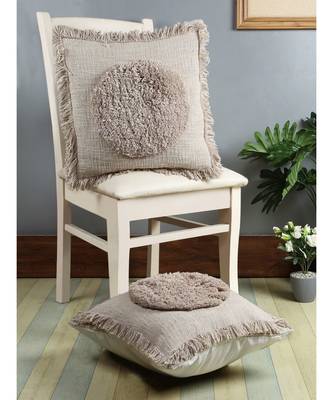 Eyda Premium Cotton Designer Light Brown Cushion Cover Set of 2 1