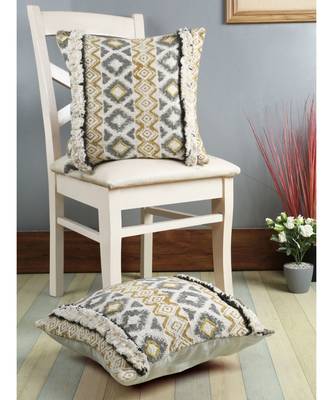 Eyda Premium Cotton Designer Beige Cushion Cover Set of 2 1