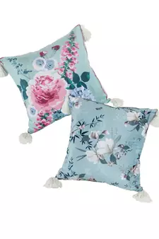 Eyda Digital Print Blue Color Velvet Reversible Cushion Cover Set of 2