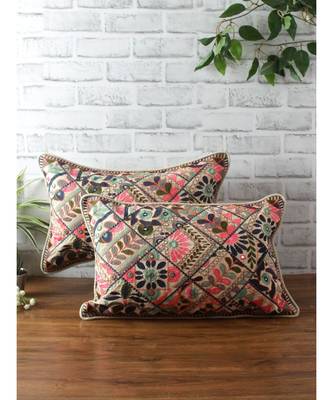 Eyda Multi Color Embroidered Cotton Cushion Cover Set of 2 1