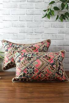 Eyda Multi Color Embroidered Cotton Cushion Cover Set of 2