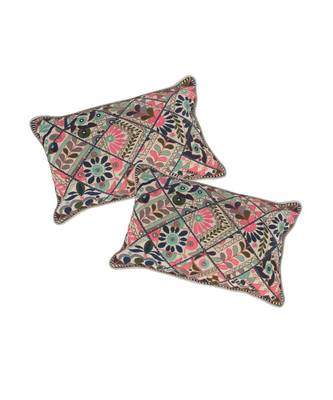 Eyda Multi Color Embroidered Cotton Cushion Cover Set of 2 2