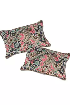 Eyda Multi Color Embroidered Cotton Cushion Cover Set of 2