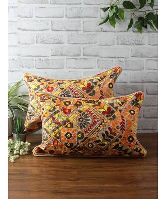 Eyda Multi Color Embroidered Cotton Cushion Cover Set of 2 1