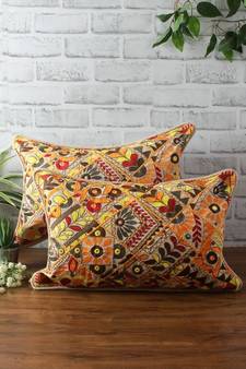 Eyda Multi Color Embroidered Cotton Cushion Cover Set of 2