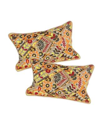 Eyda Multi Color Embroidered Cotton Cushion Cover Set of 2 3