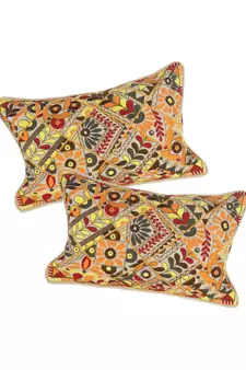 Eyda Multi Color Embroidered Cotton Cushion Cover Set of 2
