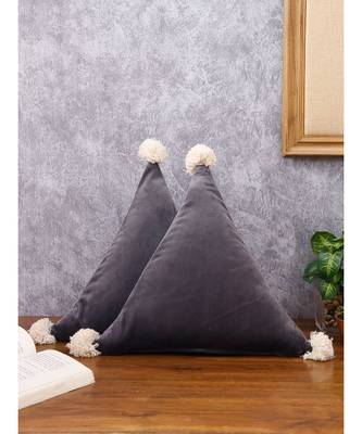 Eyda Super Soft Velvet Grey Color Set of 2 Triangle Filled Cushion 1
