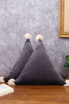 Eyda Super Soft Velvet Grey Color Set of 2 Triangle Filled Cushion