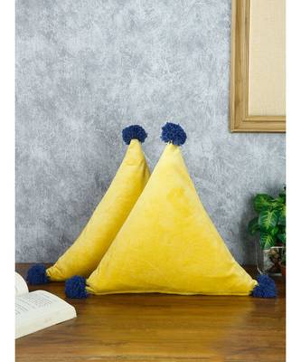 Eyda Super Soft Velvet Yellow Color Set of 2 Triangle Filled Cushion 1