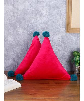 Eyda Super Soft Velvet Fuchsia Color Set of 2 Triangle Filled Cushion 1