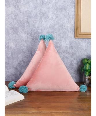Eyda Super Soft Velvet Peach Color Set of 2 Triangle Filled Cushion 1