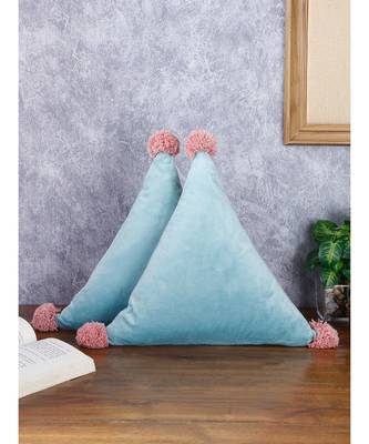 Eyda Super Soft Velvet Aqua Color Set of 2 Triangle Filled Cushion 1