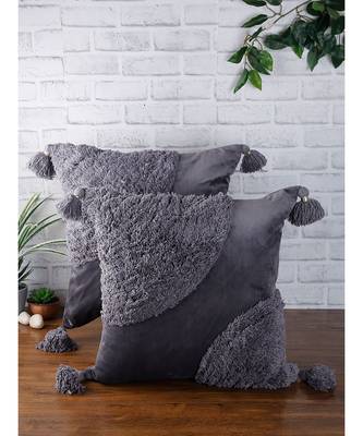 Eyda Super Soft Velvet Grey Color Set of 2 Cushion Cover 1