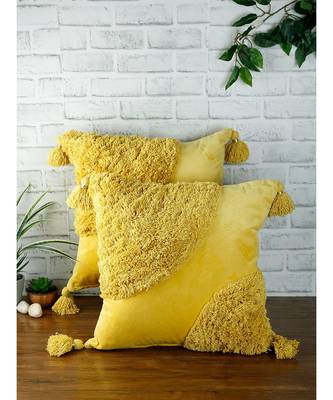 Eyda Super Soft Velvet Yellow Color Set of 2 Cushion Cover 1