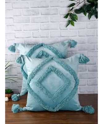 Eyda Super Soft Velvet Aqua Color Set of 2 Cushion Cover 1