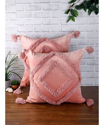 Eyda Super Soft Velvet Peach Color Set of 2 Cushion Cover 1