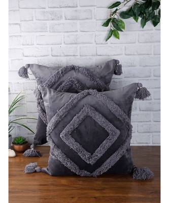 Eyda Super Soft Velvet Grey Color Set of 2 Cushion Cover 1