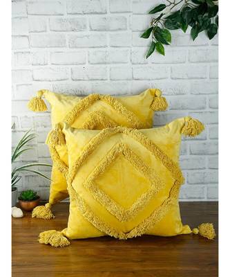 Eyda Super Soft Velvet Yellow Color Set of 2 Cushion Cover 1