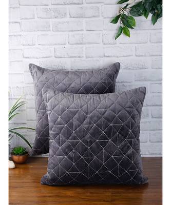 Eyda Super Soft Velvet grey Color Set of 2 Quilted Cushion Cover 1