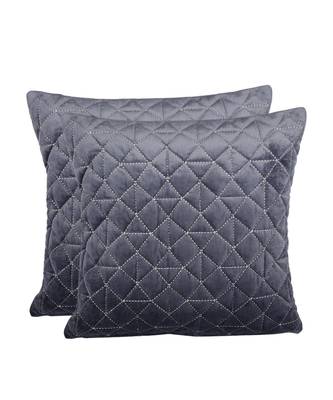 Eyda Super Soft Velvet grey Color Set of 2 Quilted Cushion Cover 4