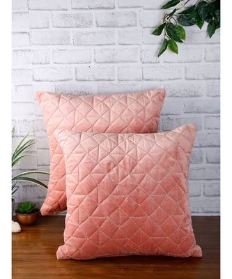 Eyda Super Soft Velvet Peach Color Set of 2 Quilted Cushion Cover 1