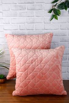 Eyda Super Soft Velvet Peach Color Set of 2 Quilted Cushion Cover