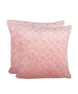 Eyda Super Soft Velvet Peach Color Set of 2 Quilted Cushion Cover 4