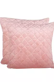 Eyda Super Soft Velvet Peach Color Set of 2 Quilted Cushion Cover