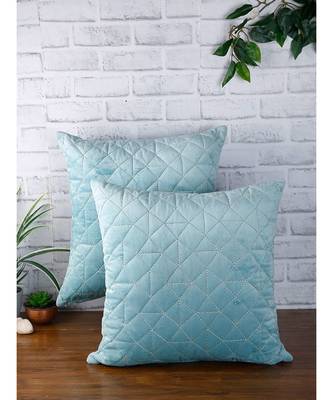 Eyda Super Soft Velvet Aqua Color Set of 2 Quilted Cushion Cover 1