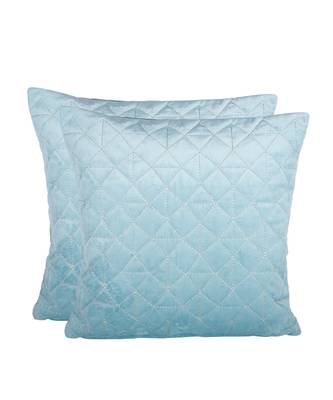Eyda Super Soft Velvet Aqua Color Set of 2 Quilted Cushion Cover 4