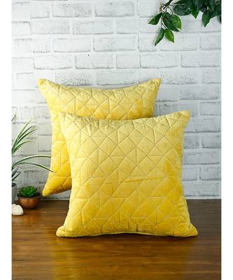Eyda Super Soft Velvet Yellow Color Set of 2 Quilted Cushion Cover 1