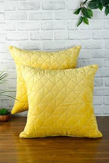 Eyda Super Soft Velvet Yellow Color Set of 2 Quilted Cushion Cover