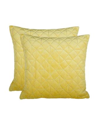 Eyda Super Soft Velvet Yellow Color Set of 2 Quilted Cushion Cover 4