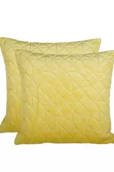 Eyda Super Soft Velvet Yellow Color Set of 2 Quilted Cushion Cover