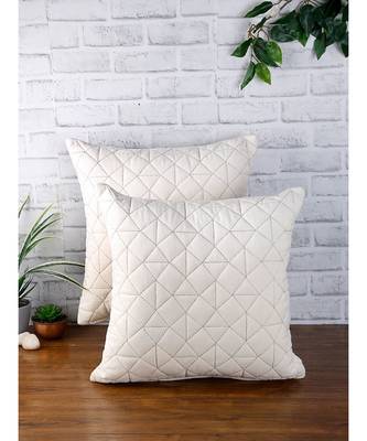 Eyda Super Soft Velvet Ivory Color Set of 2 Quilted Cushion Cover 1
