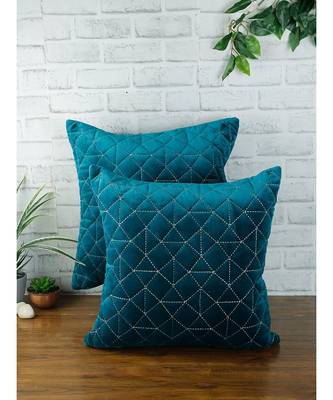 Eyda Super Soft Velvet Blue Color Set of 2 Quilted Cushion Cover 1