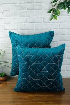 Eyda Super Soft Velvet Blue Color Set of 2 Quilted Cushion Cover
