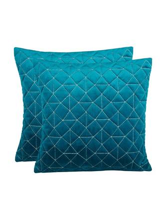 Eyda Super Soft Velvet Blue Color Set of 2 Quilted Cushion Cover 4